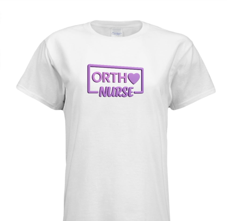 "ORTHO NURSE Tee – Bold, Heartfelt, and Built for Heroes!"- PURPLE WRITING