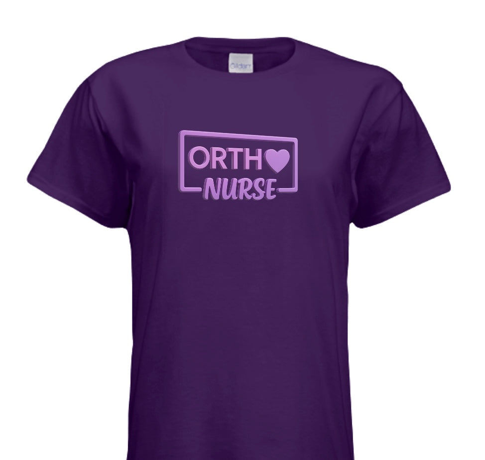 "ORTHO NURSE Tee – Bold, Heartfelt, and Built for Heroes!"- PURPLE WRITING
