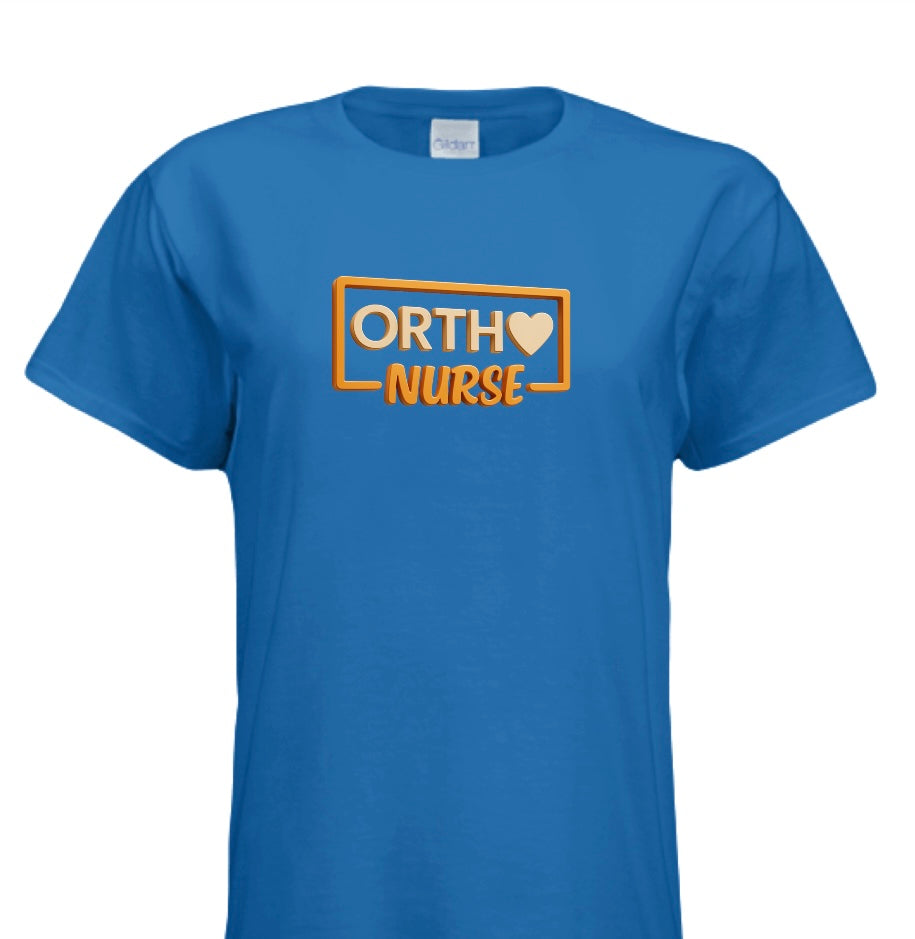 "ORTHO NURSE Tee – Bold, Heartfelt, and Built for Heroes!" ORANGE WRITING