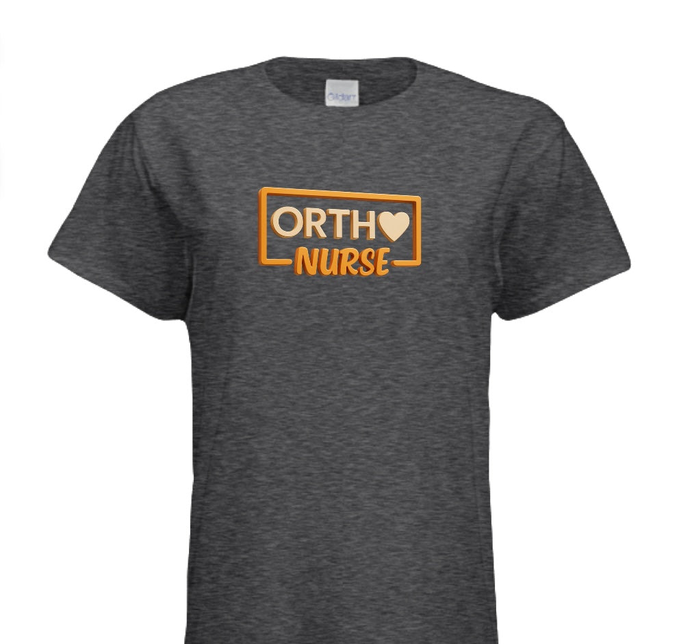"ORTHO NURSE Tee – Bold, Heartfelt, and Built for Heroes!" ORANGE WRITING