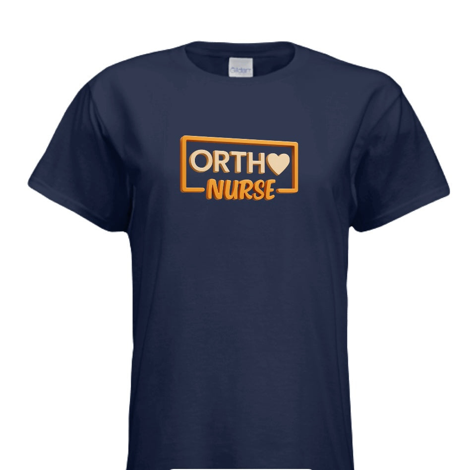 "ORTHO NURSE Tee – Bold, Heartfelt, and Built for Heroes!" ORANGE WRITING