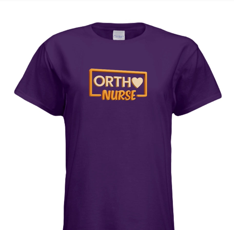 "ORTHO NURSE Tee – Bold, Heartfelt, and Built for Heroes!" ORANGE WRITING