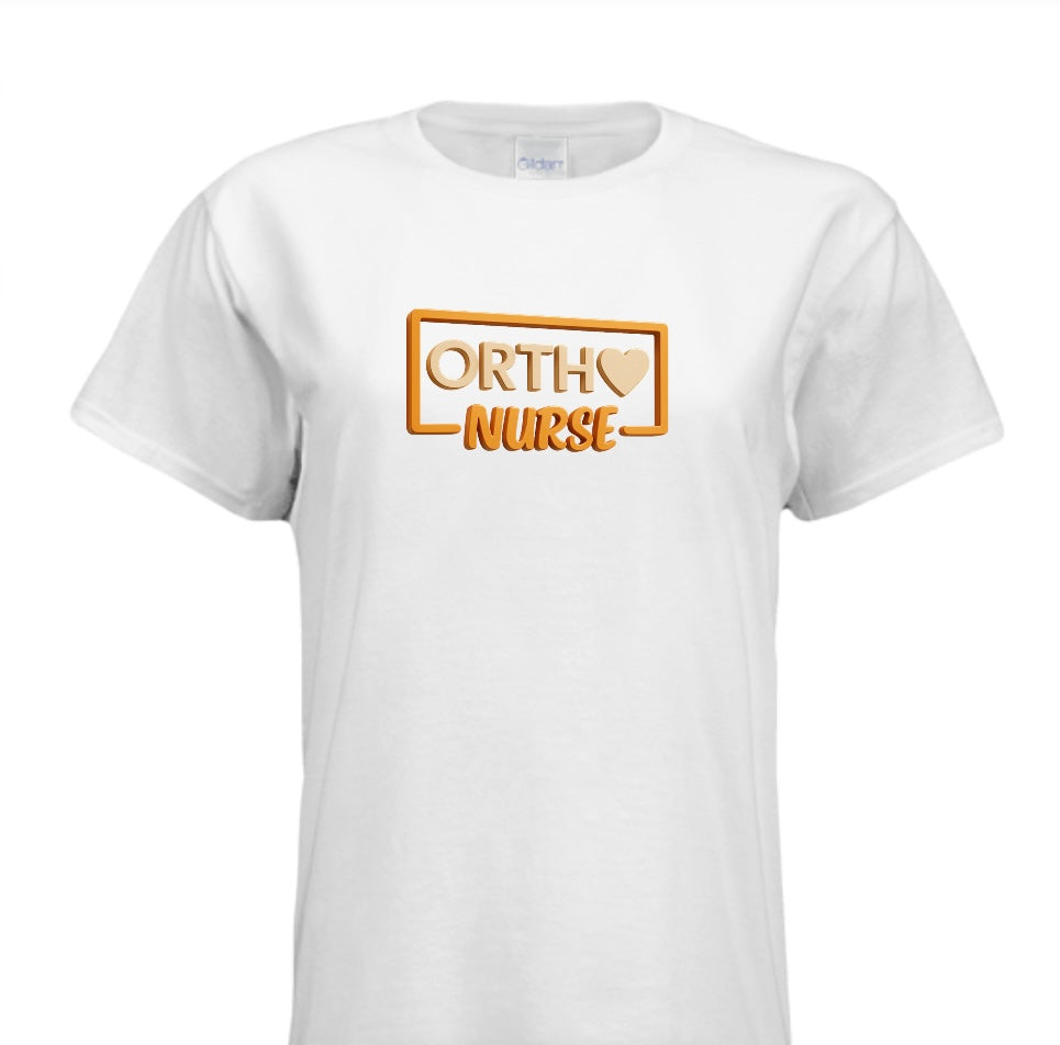 "ORTHO NURSE Tee – Bold, Heartfelt, and Built for Heroes!" ORANGE WRITING