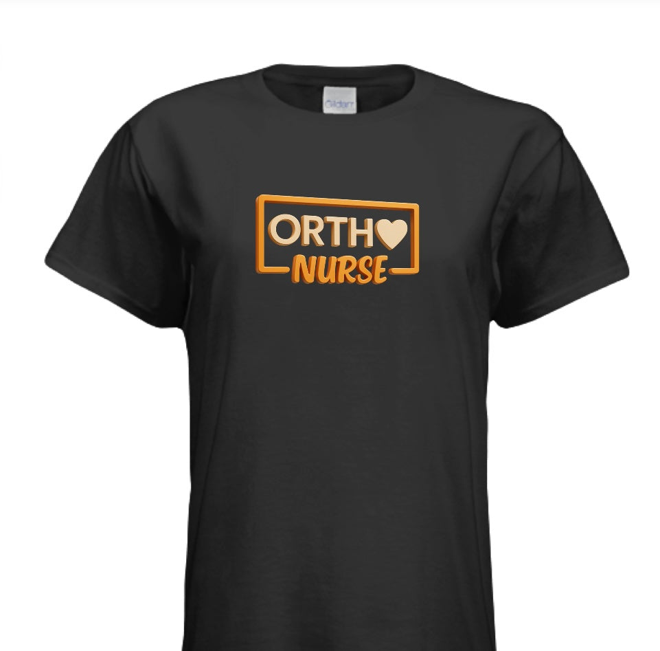 "ORTHO NURSE Tee – Bold, Heartfelt, and Built for Heroes!" ORANGE WRITING