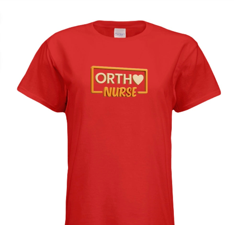 "ORTHO NURSE Tee – Bold, Heartfelt, and Built for Heroes!" ORANGE WRITING