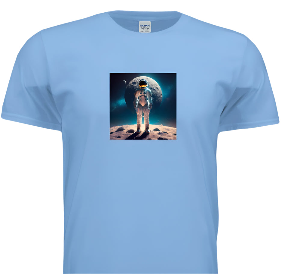 Light blue t-shirt with an astronaut graphic on a white background