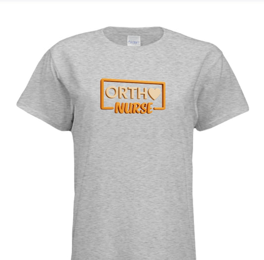 "ORTHO NURSE Tee – Bold, Heartfelt, and Built for Heroes!" ORANGE WRITING